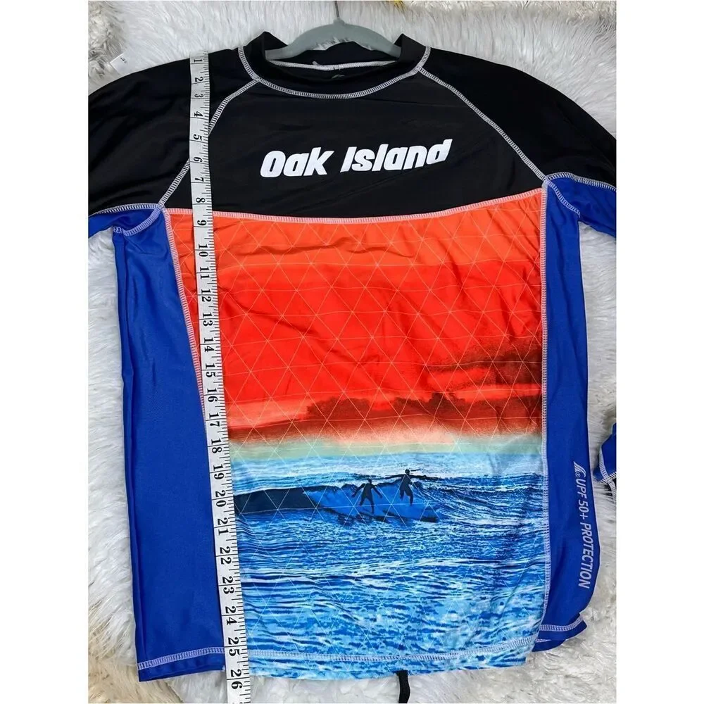 Oak Island Men's Long-Sleeve Swim Rash Guard - Black/Orange/Blue